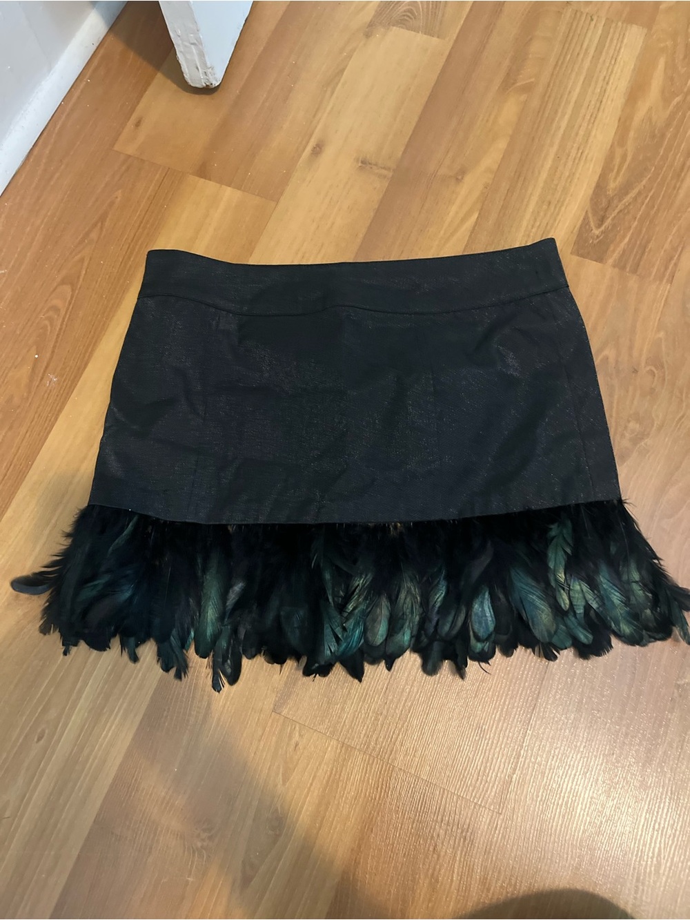 Vintage Black Feather Hem Mini Skirt